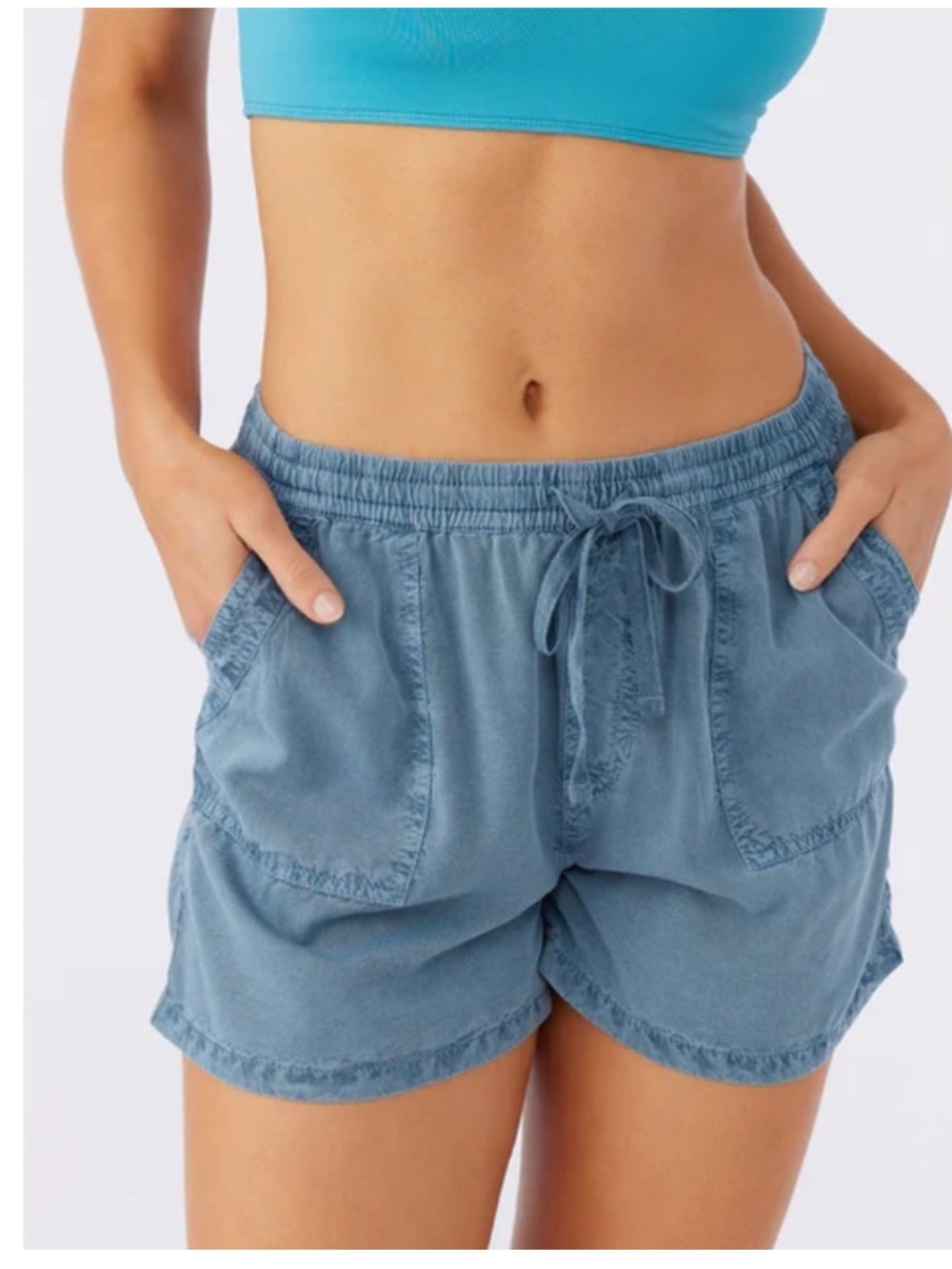 O'Neill Women's Washed Blue Drawstring Athletic Shorts